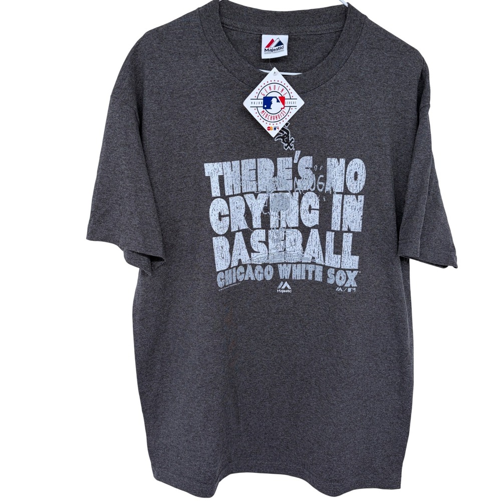 New Chicago White Sox T Shirt Men's Large‎ Gray Majestic No Crying in Baseball